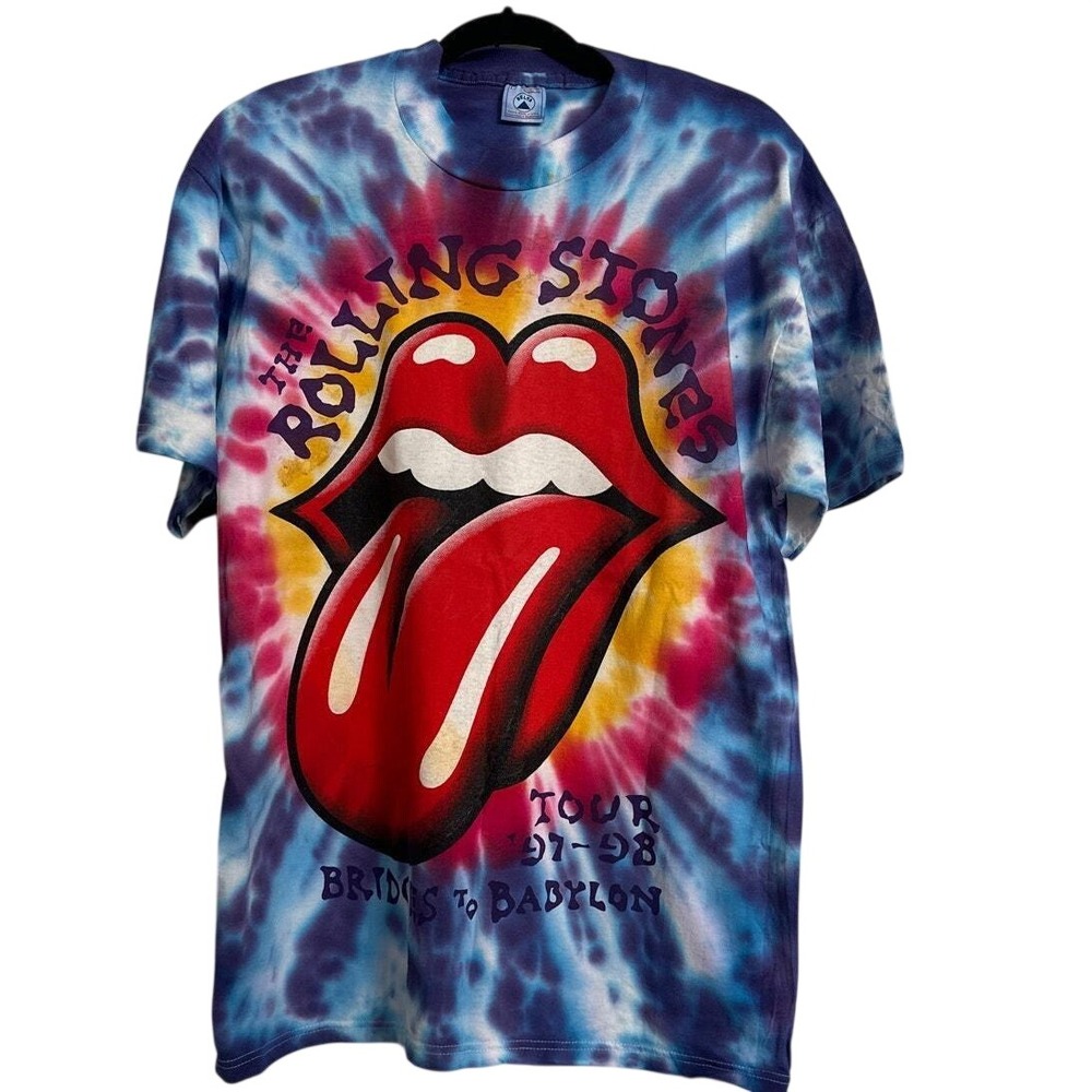 Vintage 90s Rolling Stones Bridges to Babylon Tour Shirt 1997 1998 Tie Dye Delta
